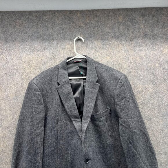 Tommy Hilfiger Blazer Men 46R Gray Suit Dress Jacket Wool Sports herringbone - Picture 2 of 12